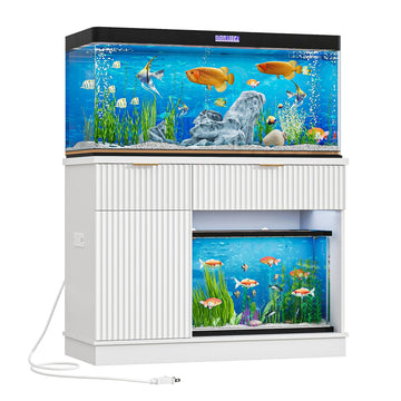 30-40 Gallon Fish Tank Stand with Power Outlet & Drawers, White