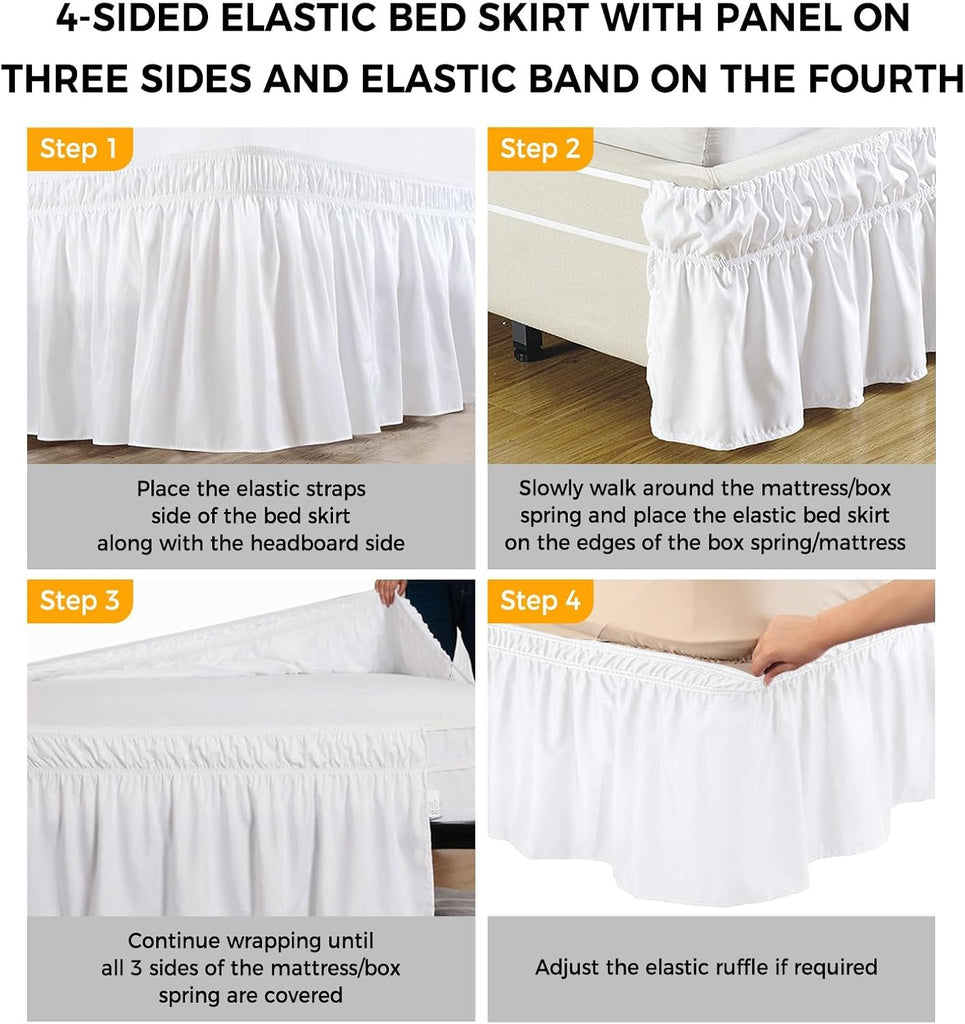 Wrap Around Bed Skirts for Queen Beds, Sage Green Stripe Geometric Beige Retro Farmhouse Decor Ruffle Bed Skirt with