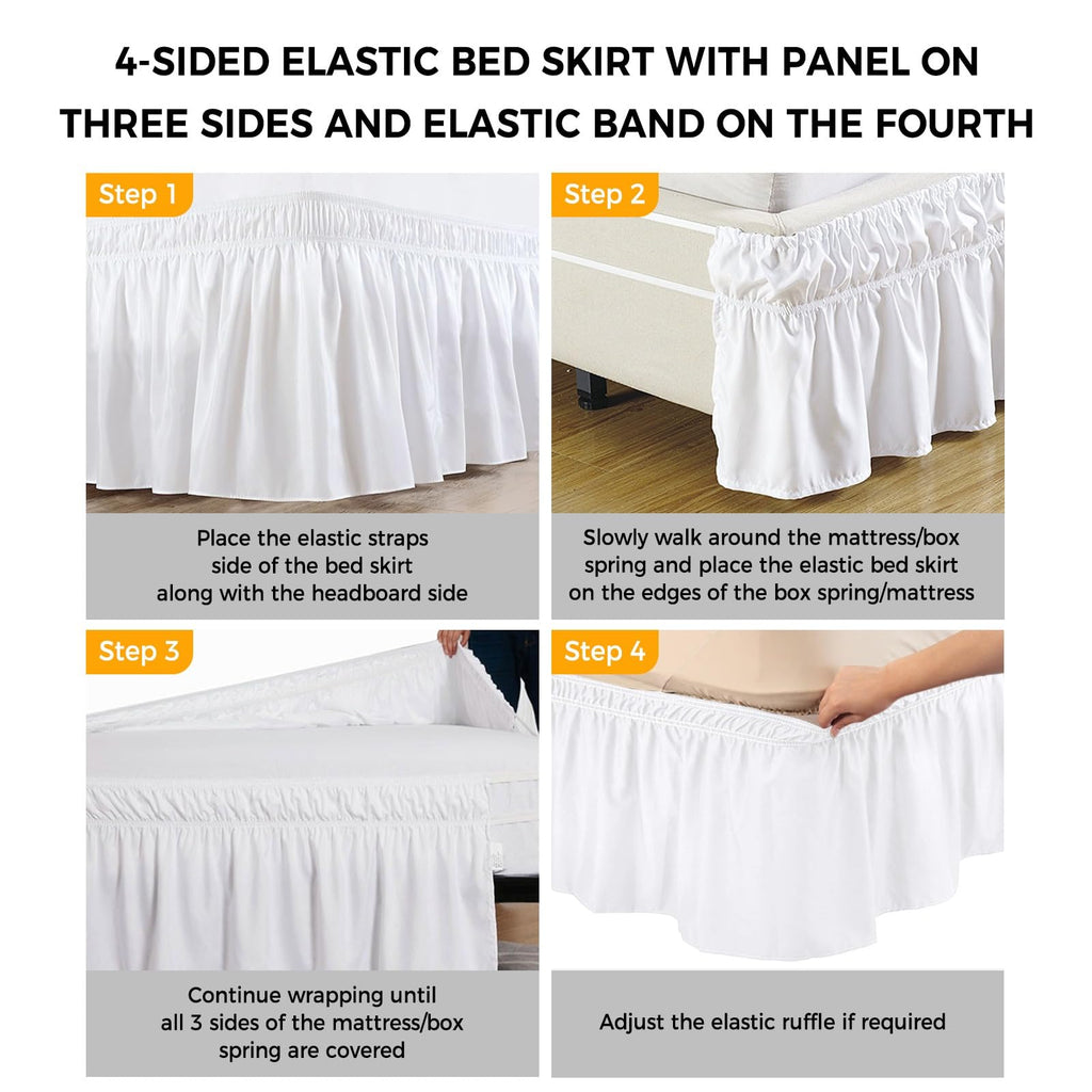 Farmhouse Bed Skirt 16 Inch Drop, Adjustable Elastic Bedskirt Dust Ruffle for Bed, Country Chic