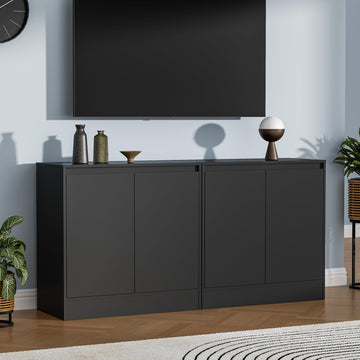 63" W Buffet Cabinet with 4 Doors, Sideboard Cabinet [2-Set], Black