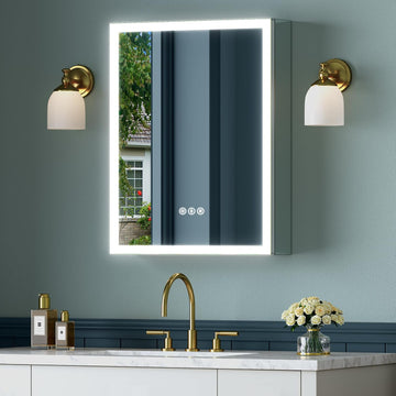 16x24 Inch Medicine Cabinet with Lights, Lighted Medicine Cabinet with Mirror, AL Alloy Frame, Hardwired, Recessed or