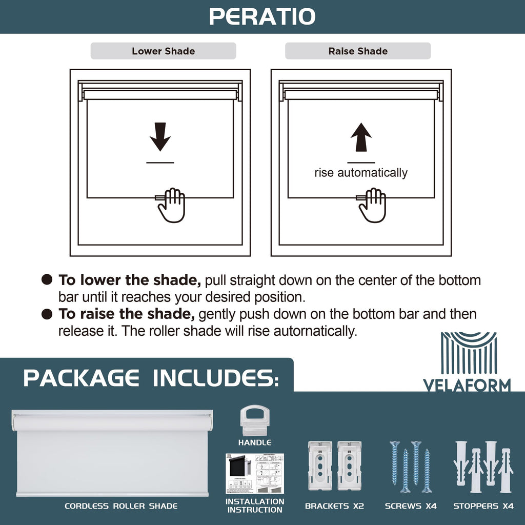 Cordless Roller Shades (, White), Spring Retract