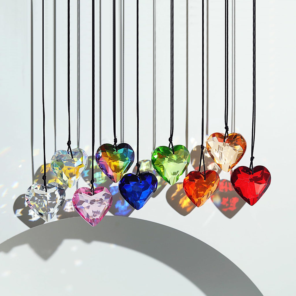 Pack of 9 Crystal Suncatchers Colorful Heart Chandelier Prisms Stained Glass Pendants Parts Hanging Window Home Decor