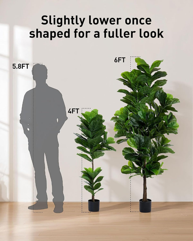 Fiddle Leaf Fig Tree 6ft Tall Artificial Tree in Plastic Pot Fake Ficus Lyrata Plants with 184 Decorative Fiddle