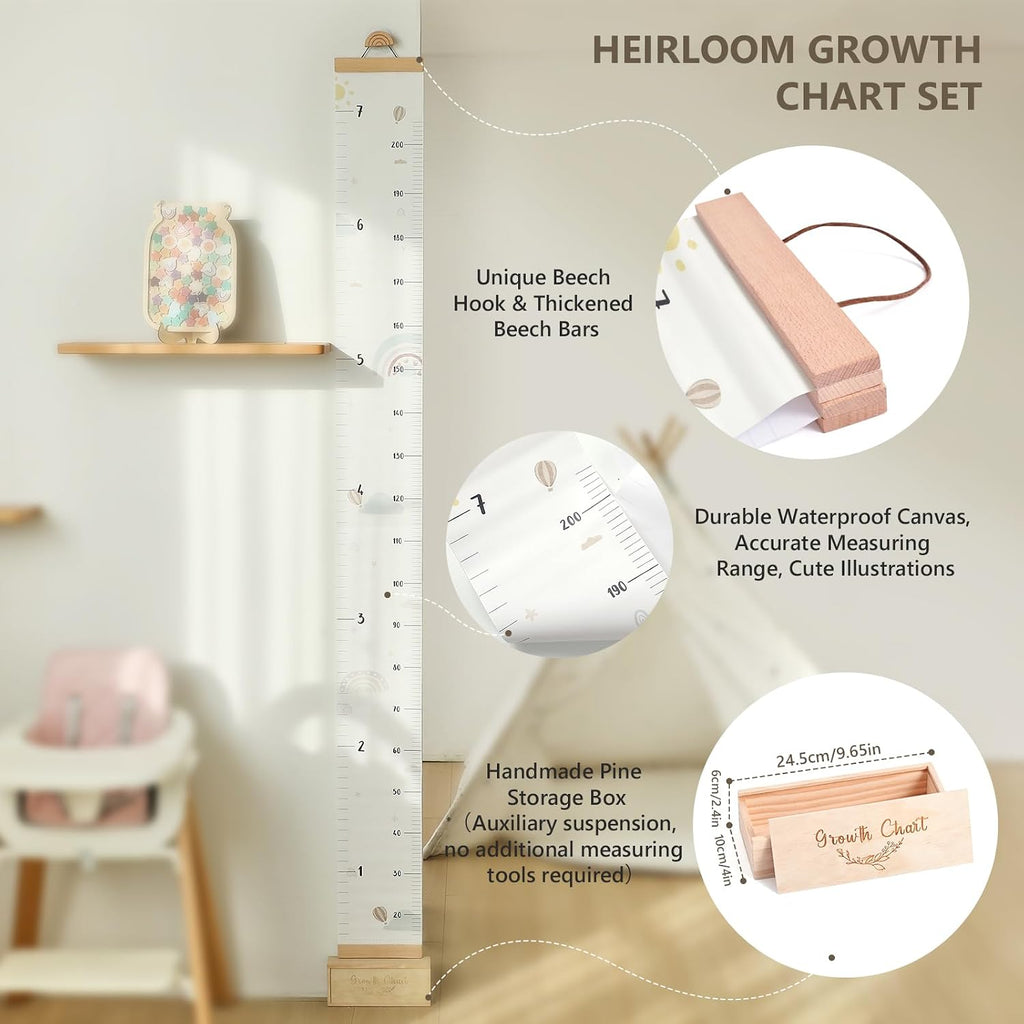 Growth Chart for Wall 7 Ft Height Chart with Keepsake Box & Hook Waterproof Canvas Measure Wall Ruler Removable