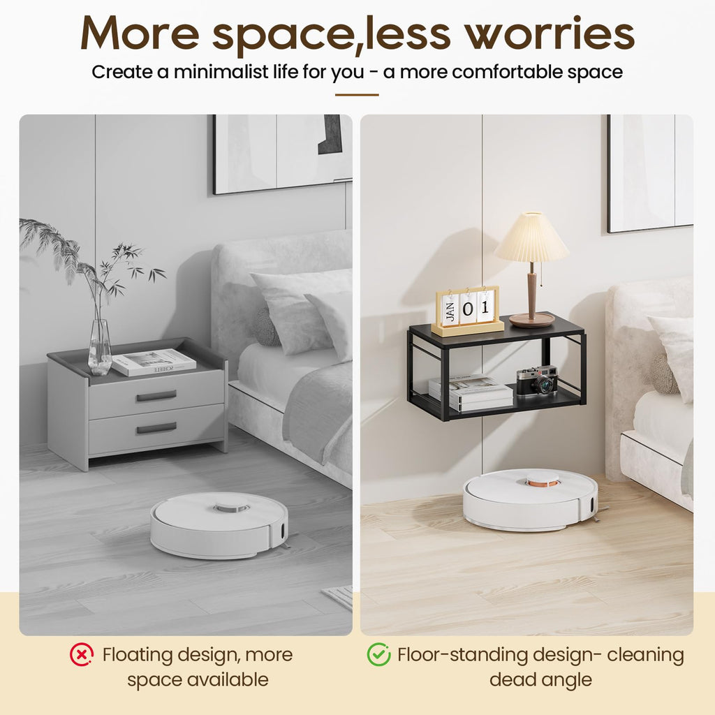 Floating Nightstand Set of 2, Wood Bedside Shelf Wall Mounted Nightstand, Floating Bedside Table (Black)
