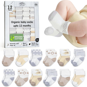 Organic Cotton Blend 12 Pairs Baby Socks Unisex Registry