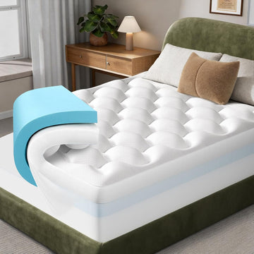 Cooling 4 Inch Full Size Dual Layer Mattress Topper, 2 Inch Gel Memory Foam, 2 Inch Soft Pillow Top Pad, Bedroom