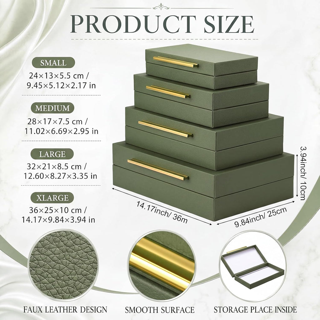 Decorative Storage Box with Lids, Green Decorative Boxes - Set of 4