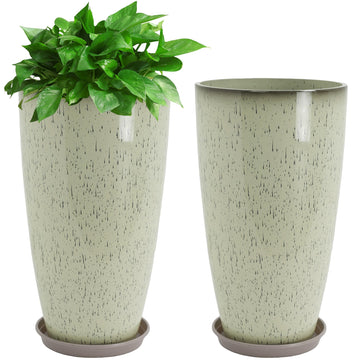Set of 2 Tall Planter, 21 inch Large Plastic Planter, Drip Glaze