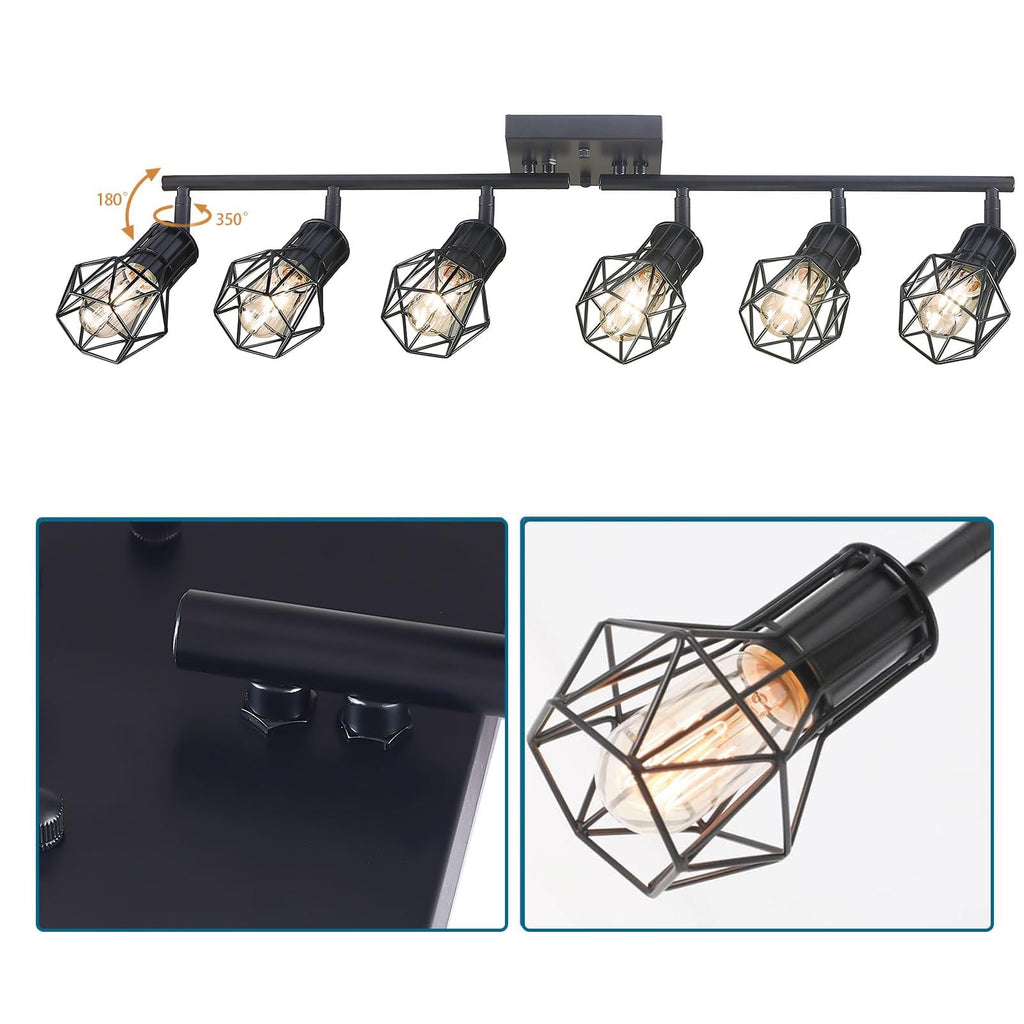 Matte Black Ceiling Mount Track Lighting 6-Light E26