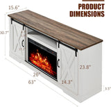 Fireplace TV Stand with Sliding Barn Door for TVs up to 73", Farmhouse 63" Fireplace Entertainment Center with Storage Cabinets/Adjustable Shelves, Distressed White & Barnwood A132-B0CCSRLNZ1