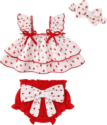 Baby Girl Clothes Infant Ruffle Tops Dress Shorts Set Bloomers Toddler Sleeveless Summer Outfits with Headband