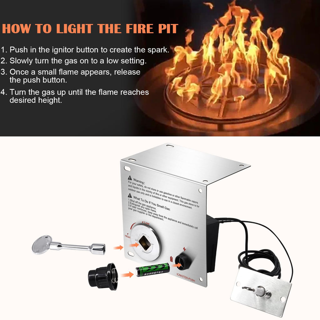 12 Inch Fire Pit Burner Ring Kits, DIY Propane Gas Firepit Insert Round Burner with Igniter Kits and Propane Hose