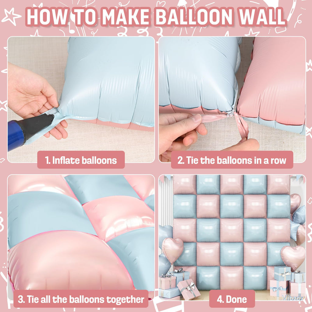 Pink Blue Square Foil Balloons, Balloon Wall Backdrop Arch for Party
