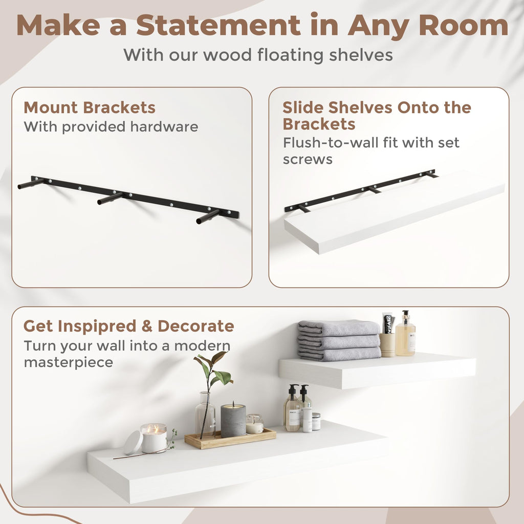 55 Inch Floating Shelves for Wall 2 Pack, 12"D Wood Gra Shelves
