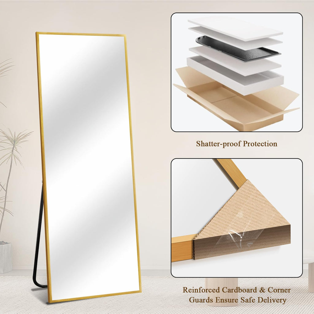 Full Length Floor Mirror 58"x19", Floor Standing Mirror, Gold