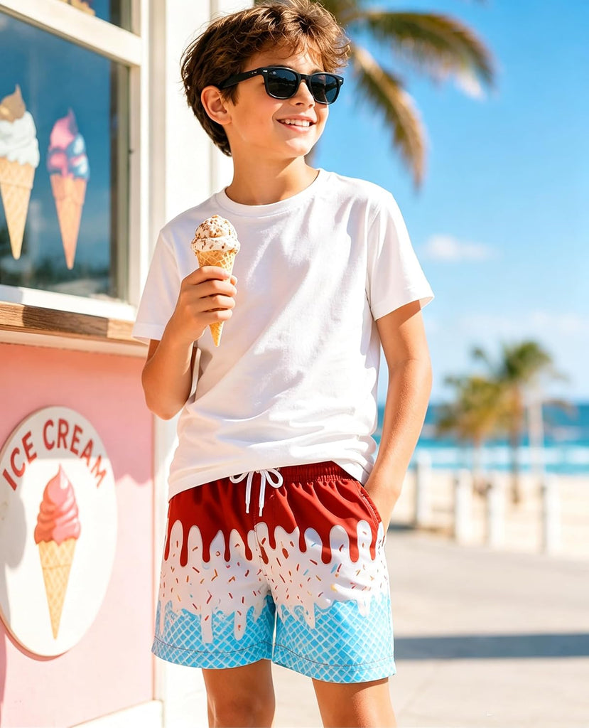 Boys Swim Trunks with Mesh Compression Liner for Kids