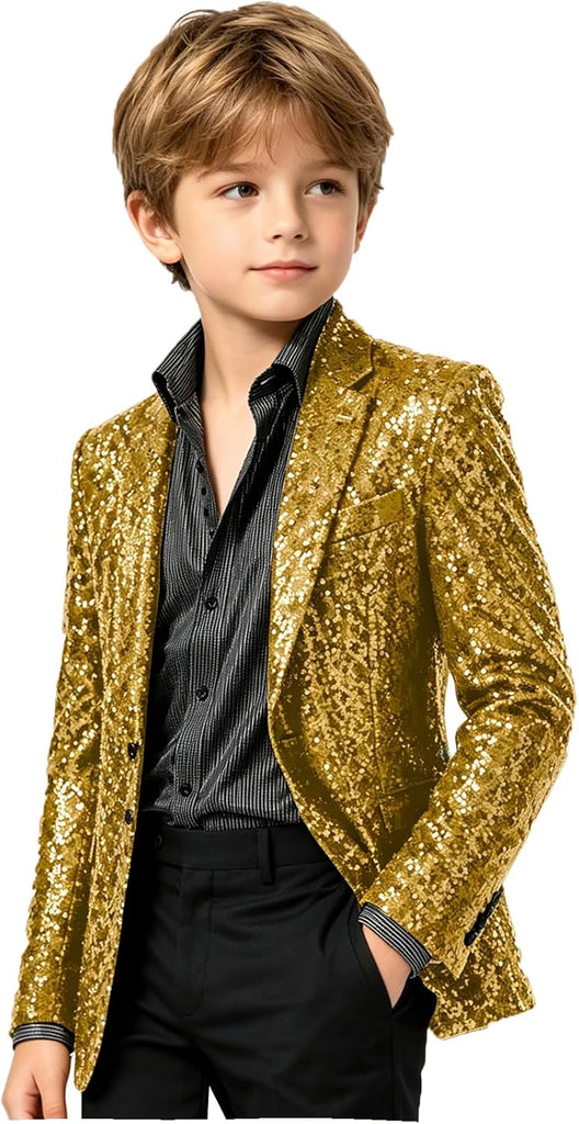 Boys Sequin Blazer Sparkle Suit Jacket Shiny Party Formal Tuxedo Coat