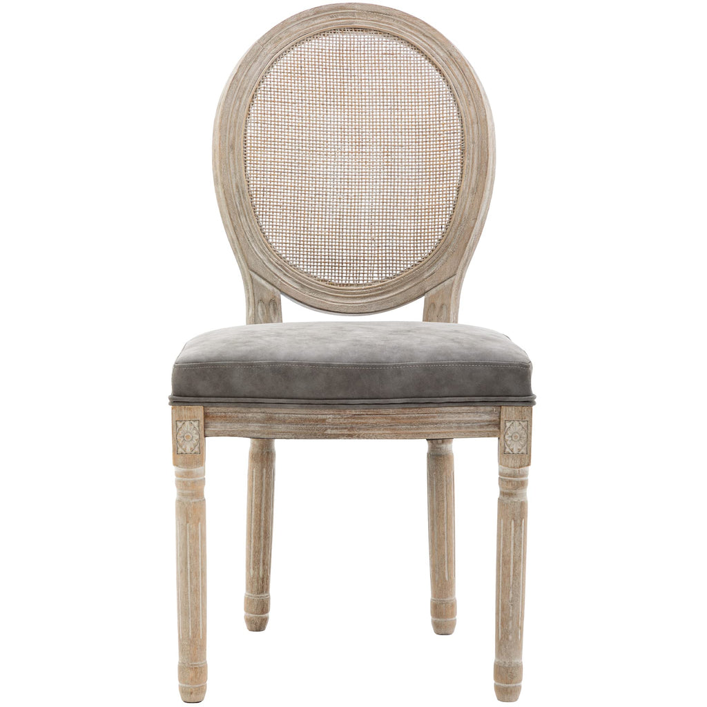 Farmhouse Leather Dining Room Chairs Set of 2 French Dining Chairs with Round Rattan Back French Bistro Chairs