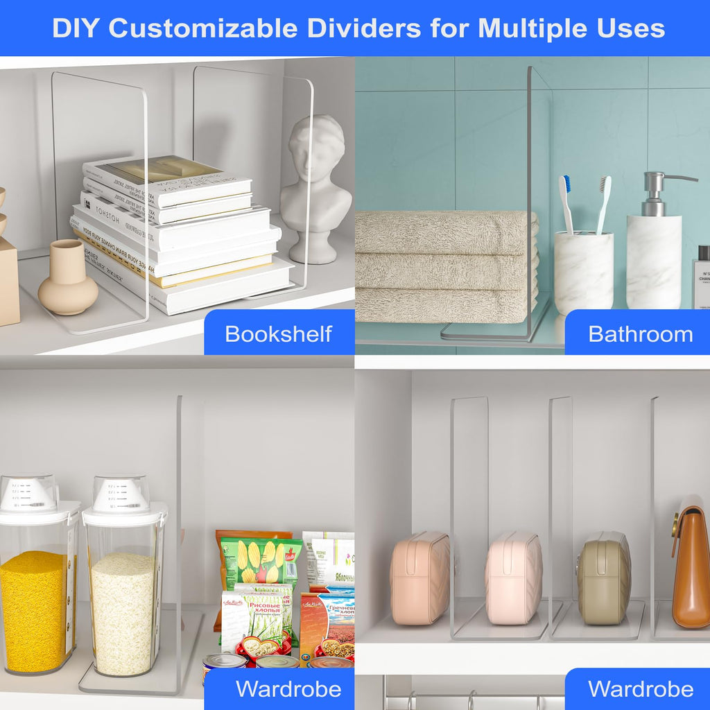 Shelf Dividers Closet Organizer - 12" Tall X 11.8" Deep Acrylic Clear Sturdy Separate for Clothes Purse - Adjustable