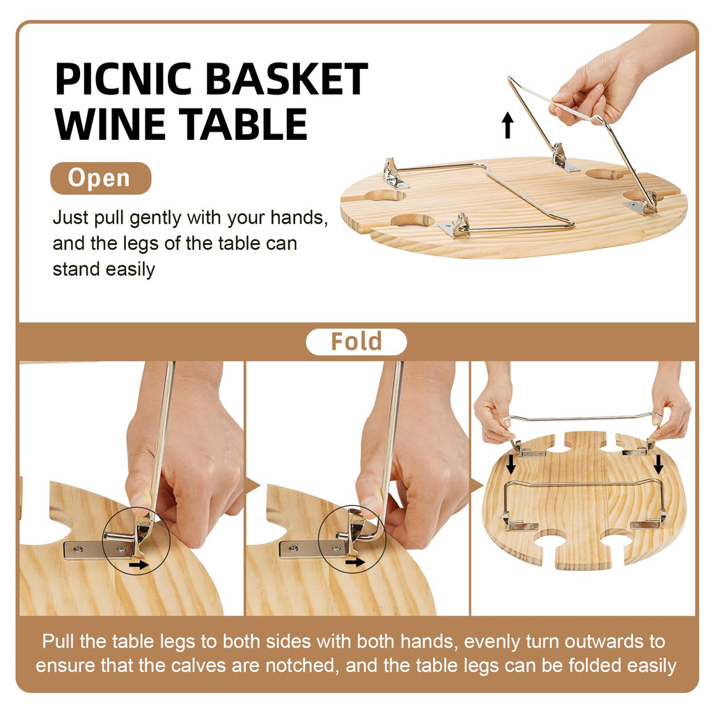 Wicker Picnic Baskets Set for 4 with Wine Table for Family, Beige