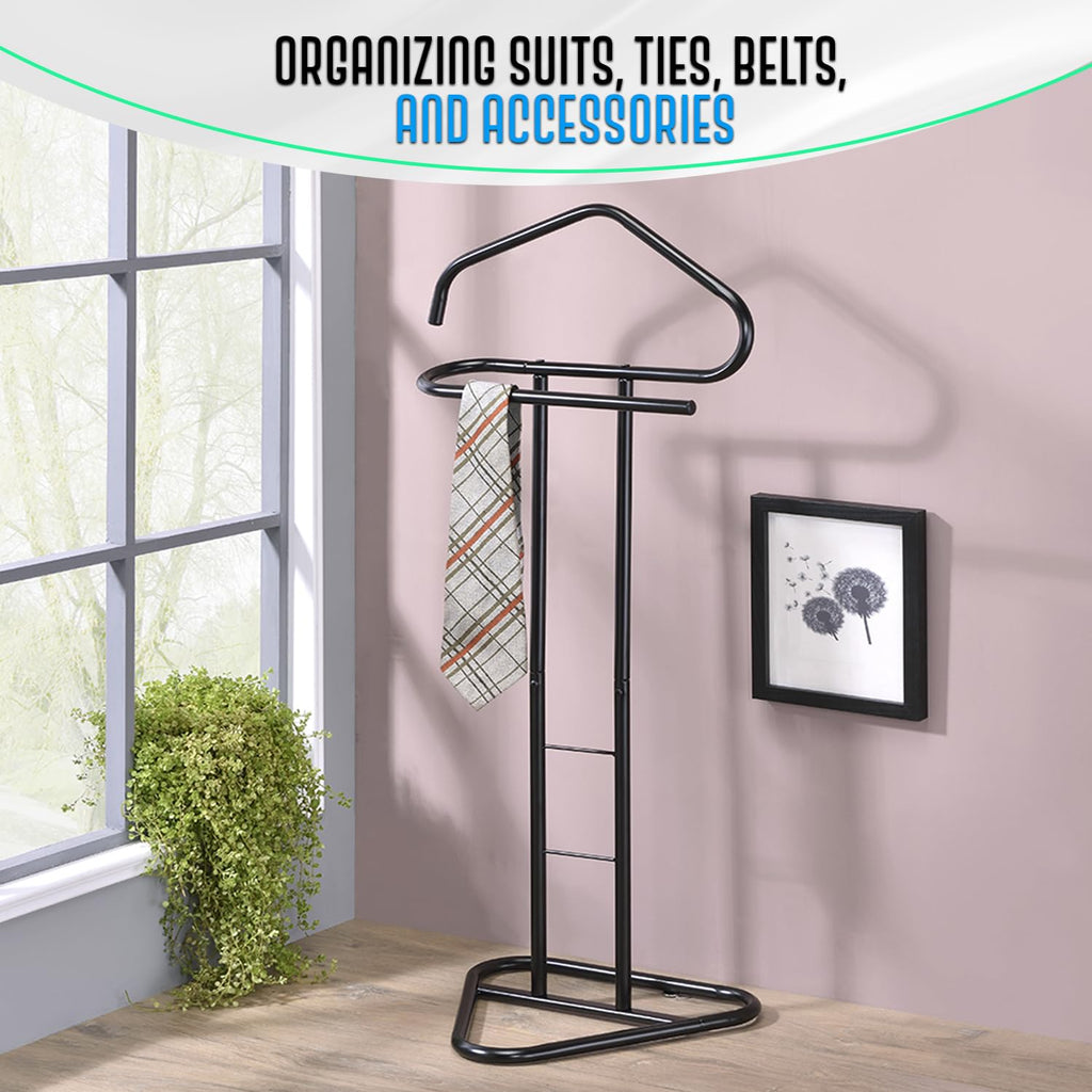 Kalblins Metal Clothing Wardrobe Suit Valet Rack Stand, Black