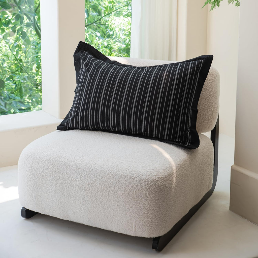 Pinstripe Duvet Cover 100% Washed Cotton 3 Pieces Set 1 Black Vertical Striped Duvet Cover with Zipper Ties 2