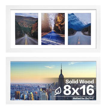 8x16 Collage Picture Frame Set of 2, Display Multiple Three 5 x 7 Pictures with Mat or 8x16 Without Mat - Made of