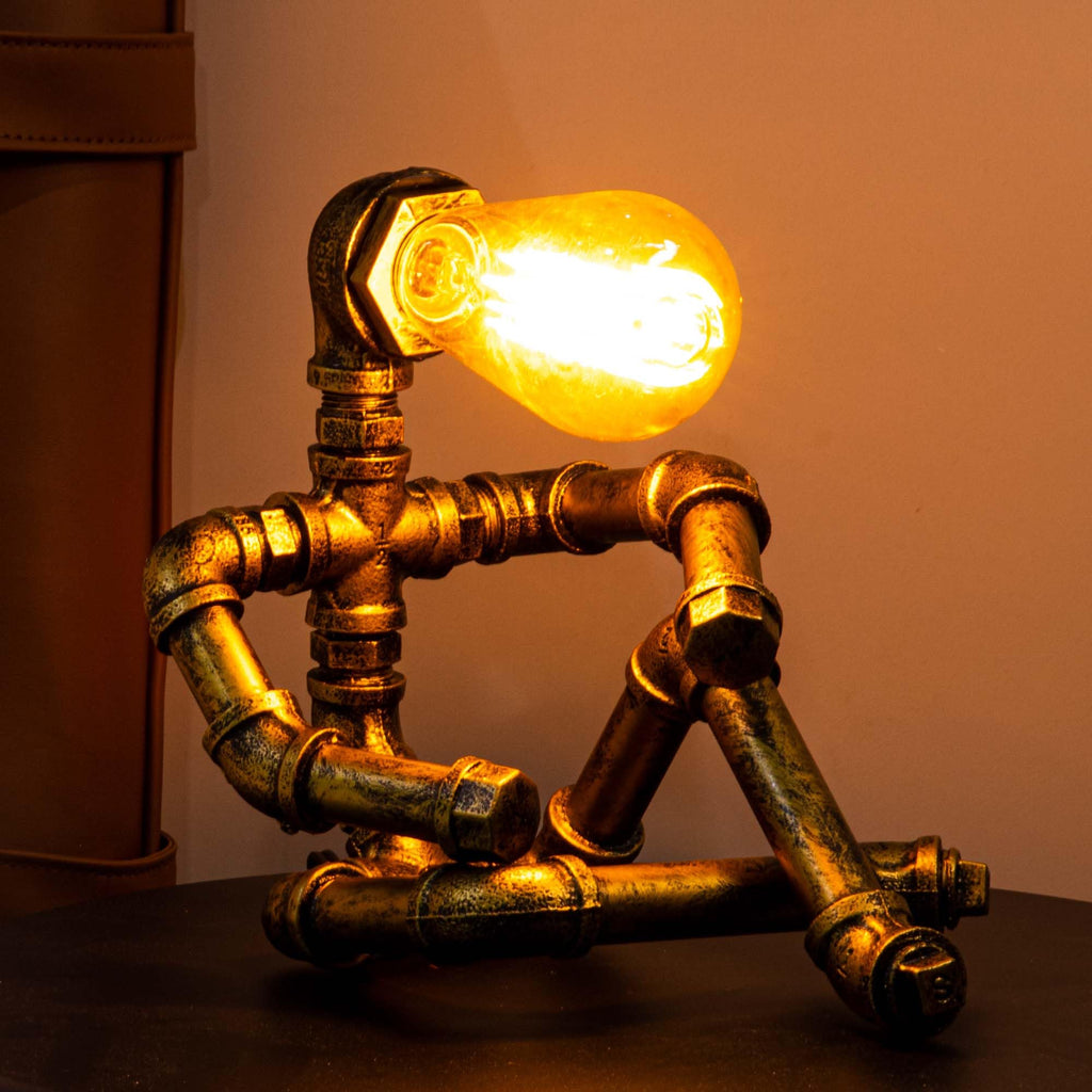 Steampunk Table Lamp, Vintage Industrial Metal Robot Table lamp, Water Pipe Table Lamp, Steam Punk Pipe Lamp Style