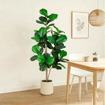 5FT Fiddle Leaf Fig Artificial Tree with White Planter Pot,Faux Floor Plant, Indoor and Outdoor Fake Plants Decor