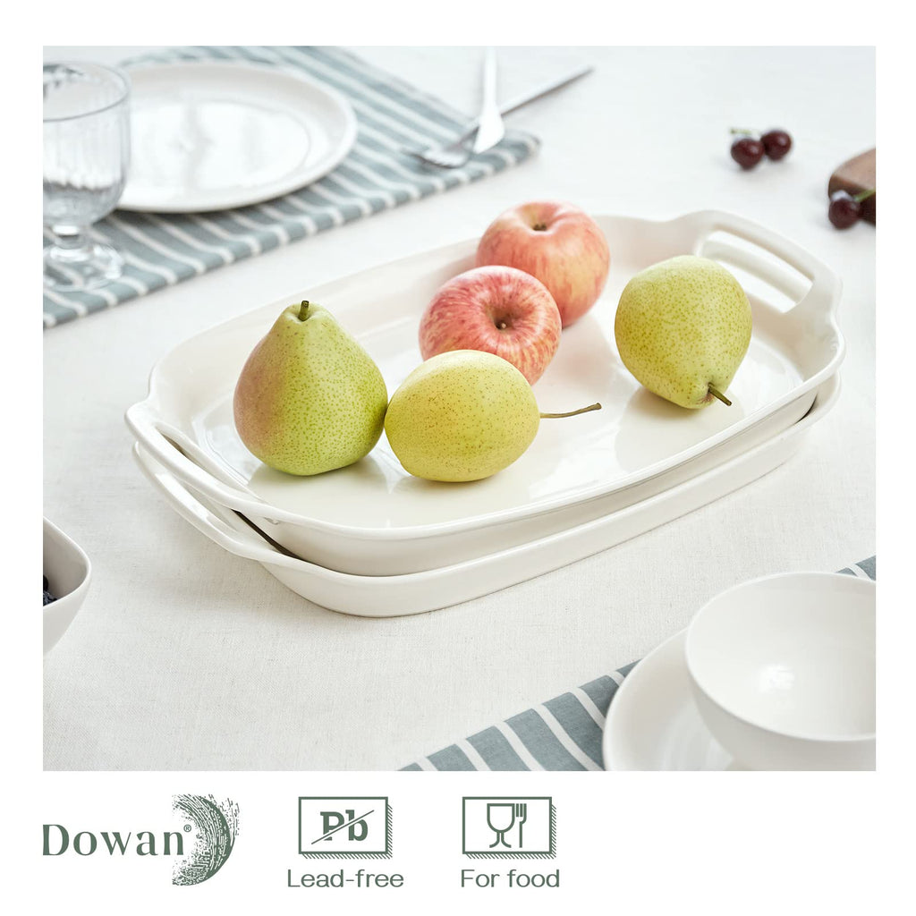 Serving Tray with Handles, 15.4" Large Platters for Wedding Decor, Porcelain Serving Dish for Entertaining, White