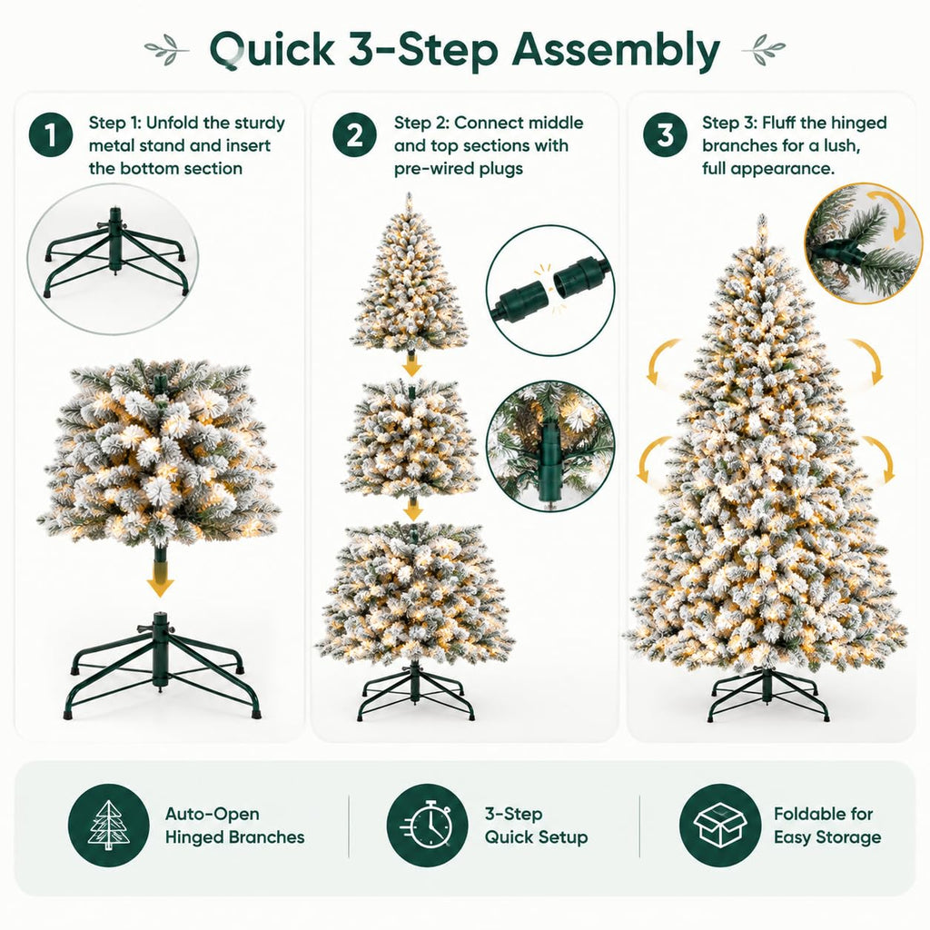 7.5ft Pre-lit Artificial Flocked Christmas Tree