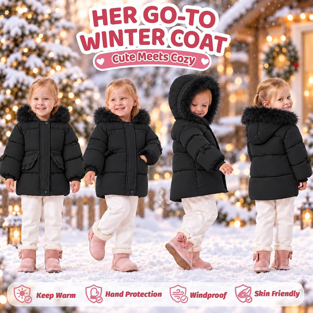 Toddler Girl Winter Coat Fleece Hooded Jacket Warm Outwear