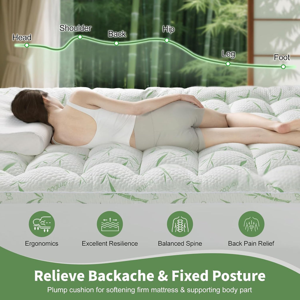 3 Inch Mattress Topper Full - Breathable Bambu Viscose Air Layer (54"x75") | Cool Natural bambu fiber fabric,silky