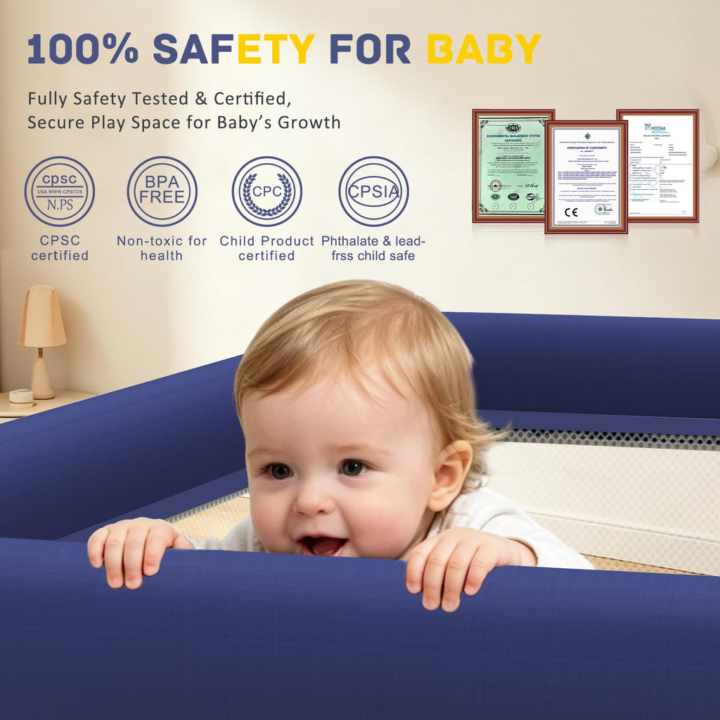Foldable Baby Playpen with Mat, 50"×50" Collapsible Play Pen for Babies and Toddlers, Indoor & Outdoor Kids Safety