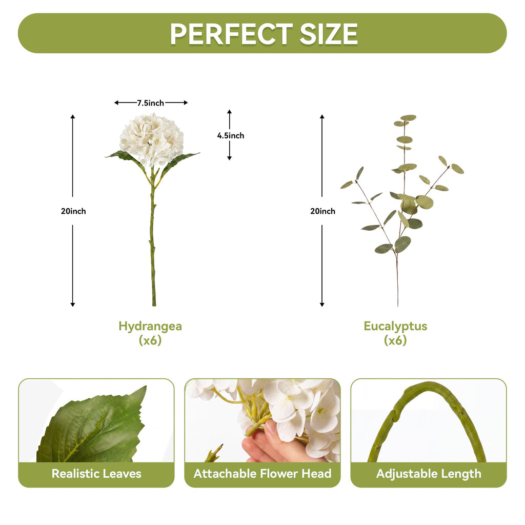 6 Pcs White Artificial with Eucalyptus for Vase