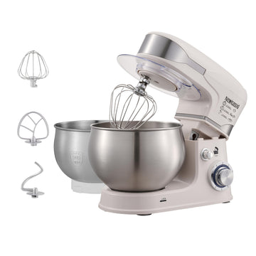 6-Speed 5.3QT+3.2QT Two-Bowl Stand Mixer, Creamy White
