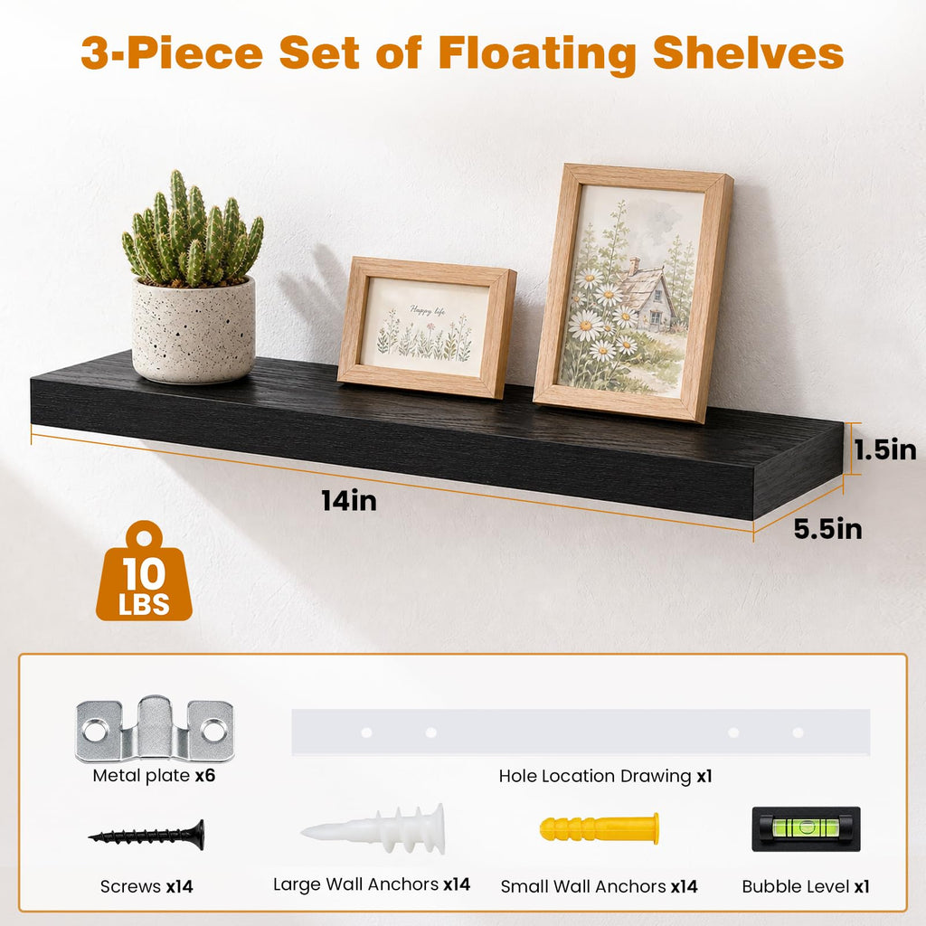 Floating Shelves for Wall Decor, Set of 3 Bathroom Shelves, 14In