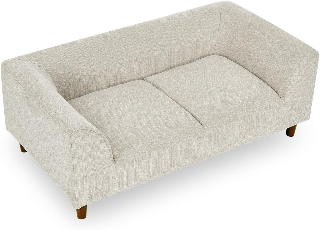 Dog Couch Bed, Comfy Linen Fabric Pet Sofa with Backrest and Armrests, Elevated Dog Couches with Wooden Legs