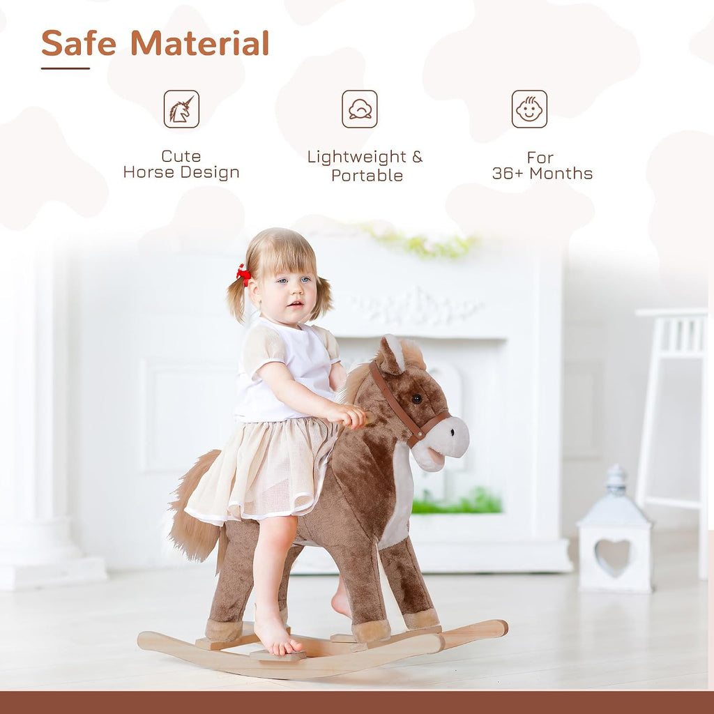 Kids Rocking Horse Ride on Horse for Toddlers Soft Plush Body Brown