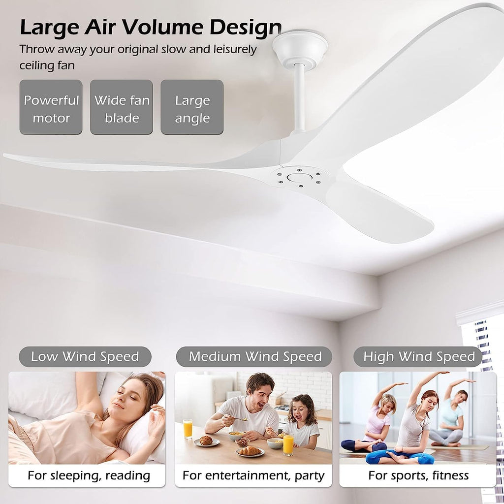 Inspired Maverick Style 72" White Wood Ceiling Fan with Solid Wood Blades,Indoor/Outdoor 3-Blade DC Motor Ceiling Fans,Remote Control,6-Speed Silent Reversible Motor,Rustic Wooden Ceiling Fan for Patio,Living Room,Bedroom A102-B0DLKKVSJK