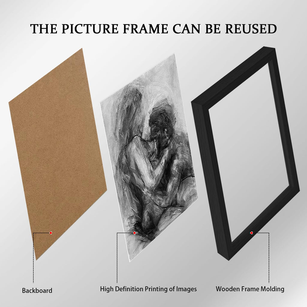Black Framed Modern Romantic Couple Wall Art Bedroom