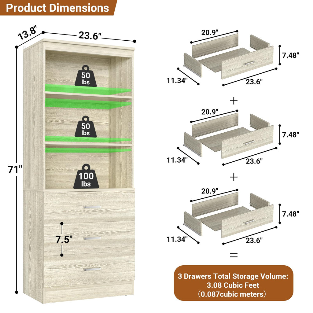 47.2" Closet Drawers System,Closet System with 3 Drawers,White Oak
