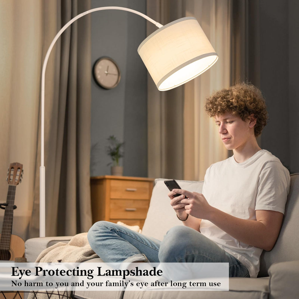 Arc Floor Lamp, White Standing Light with Adjustable Head and Pedal Switch