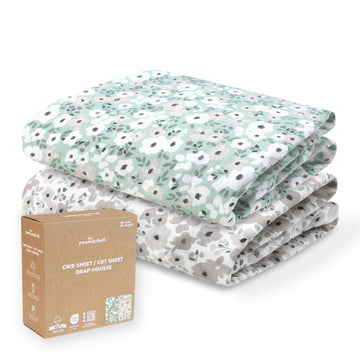 Cotton Baby Crib Sheets Girl - 2pk Toddler Bed Sheets, Sage Floral