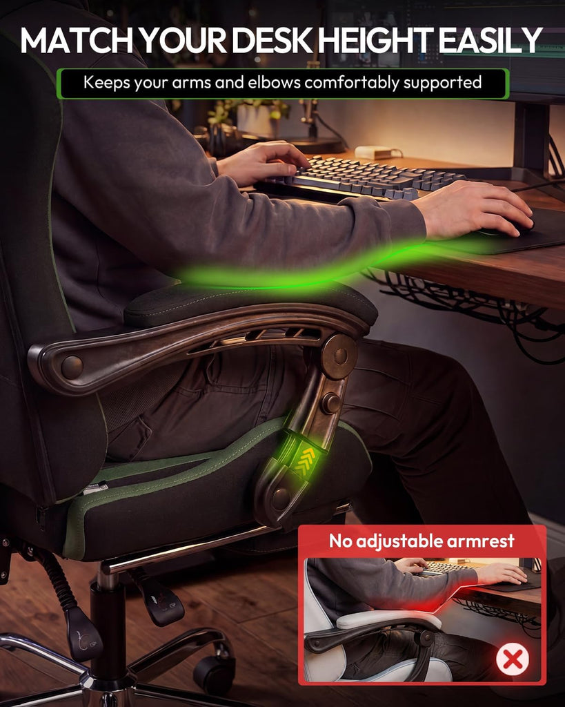 Ergonomic Gaming Chair with Footrest & Massage Lumbar, 2D-Linkage Armrests for Computer Chair 330lbs with Headrest
