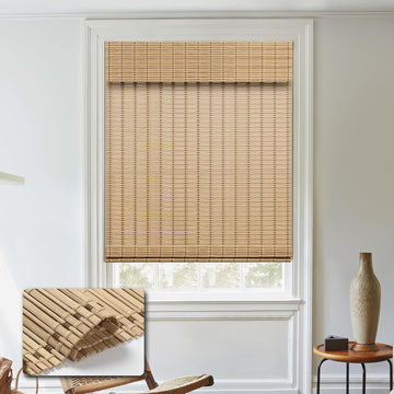 Cordless Bamboo Roman Shades, Light Filtering Bamboo Blinds Shades for Indoor Windows, UV Protection Roll Up Blinds