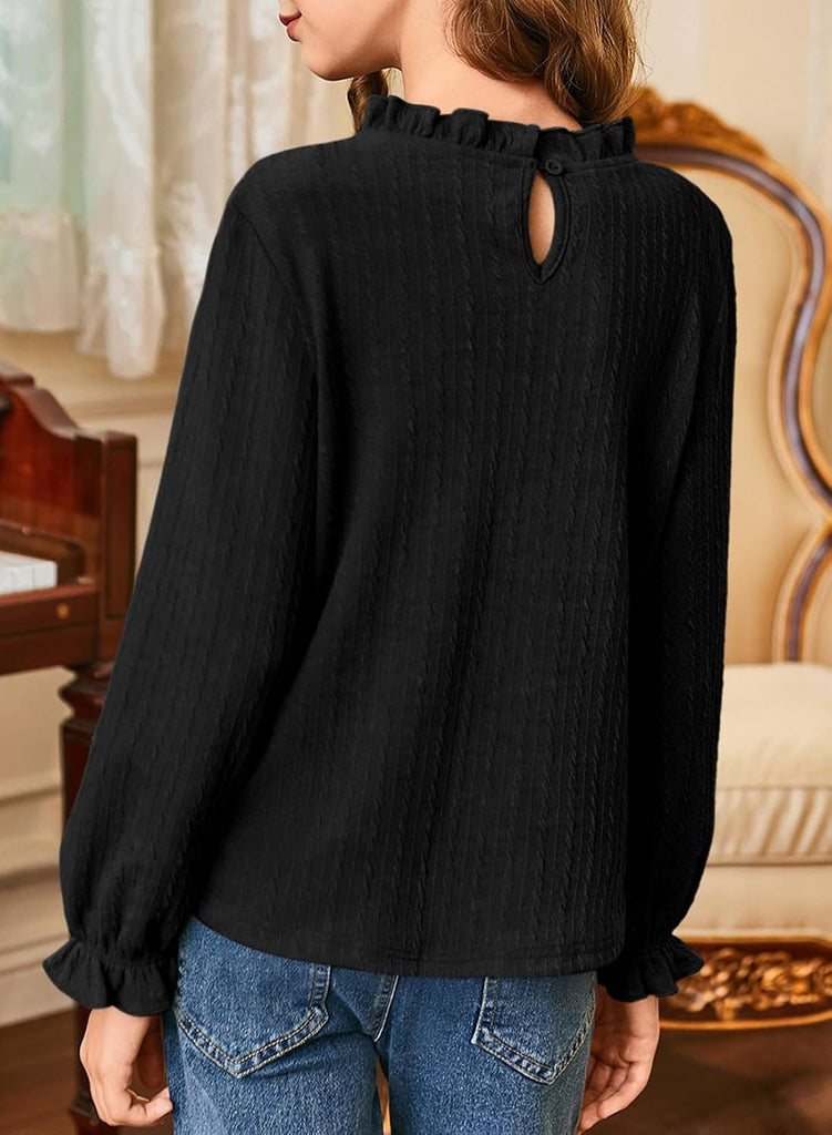 Girls Long Sleeve Shirt Fall Blouse Ruffle Top