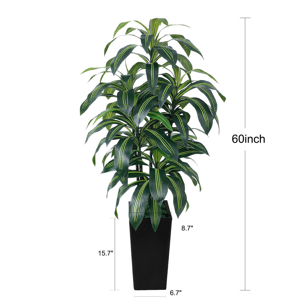 5FT Artificial Dracaena Tree, Fake Tree Indoor with Black Tall Planter, Tall Artificial Plants Indoor, Artificial Silk